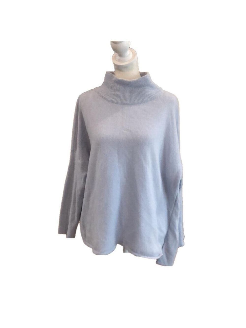 Sheep by the Sea Size L merino wool and cashmere pale blue mock neck sweater
